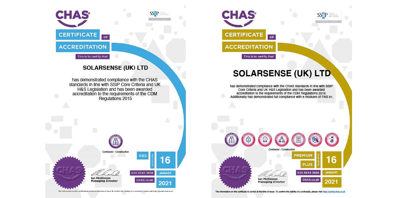 Certificate - CHAS Premium Plus - Solarsense